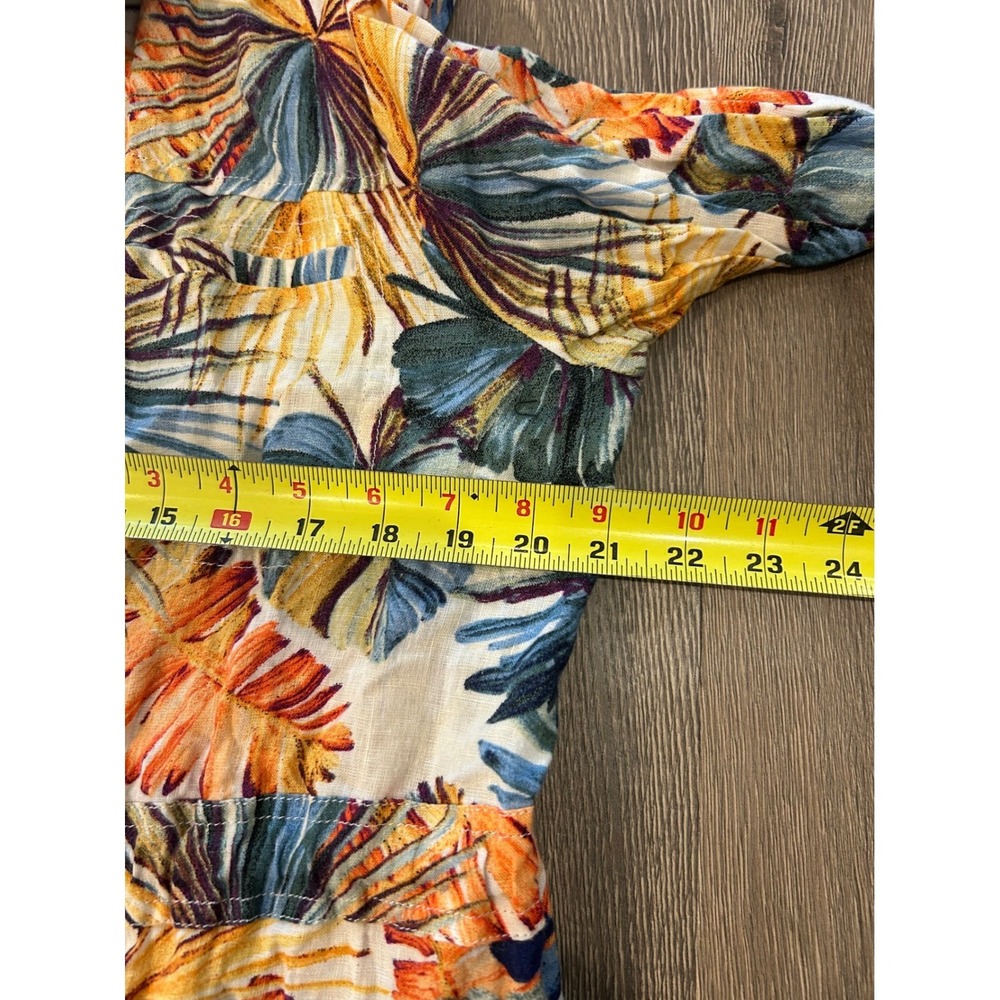 Chicos Tropical Leaf Print Linen Utility Shirt Jacket Drawstring Waist Size 3 XL - Picture 8 of 9